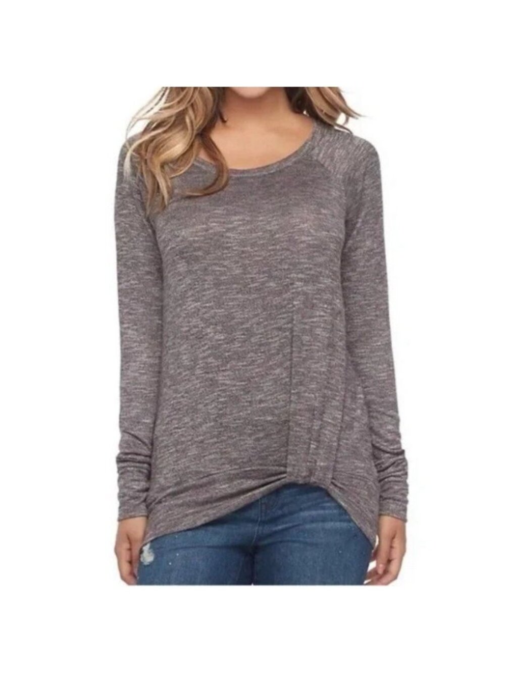 JUICY COUTURE Womens Knit Top Sz L Marled Gray L/S  Knot Casual boho